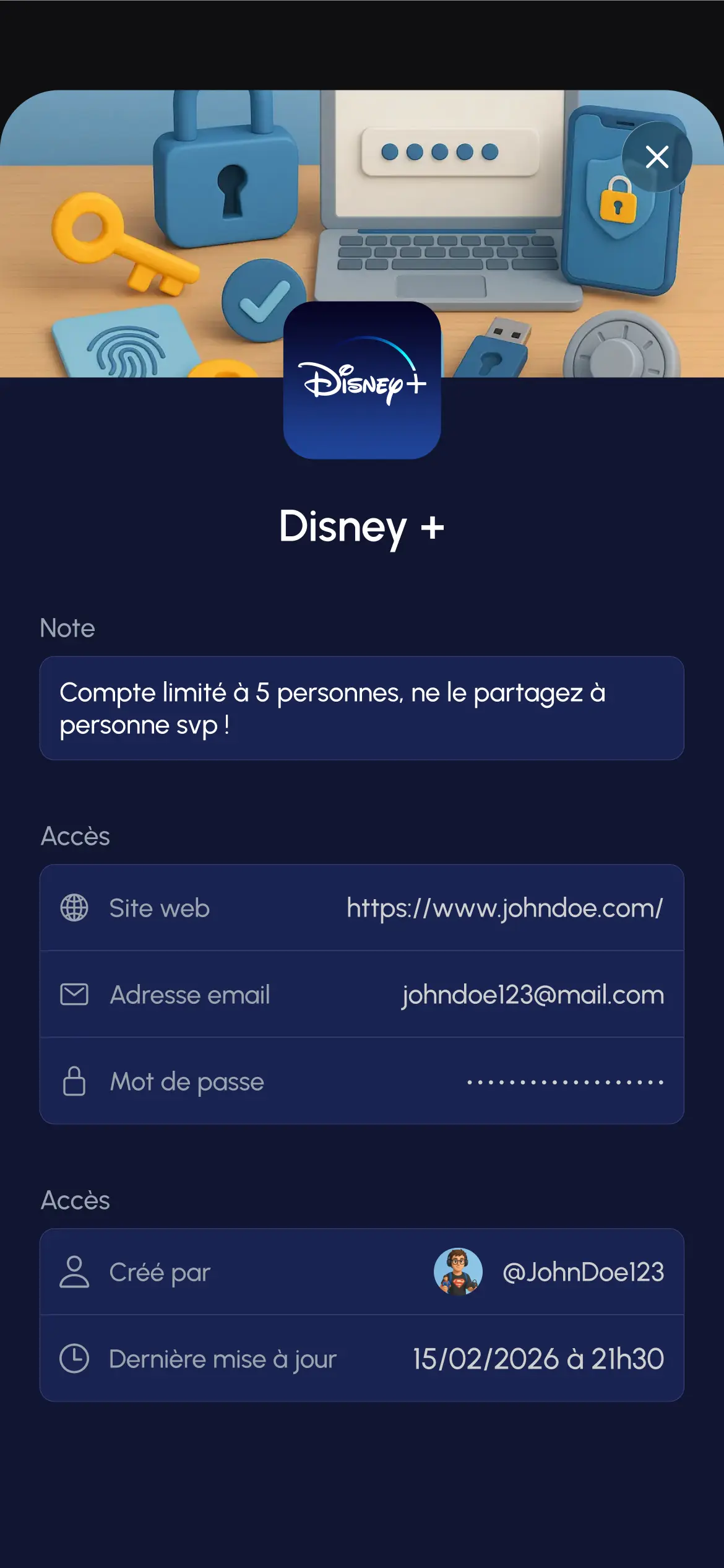 Onglet comptes partagés