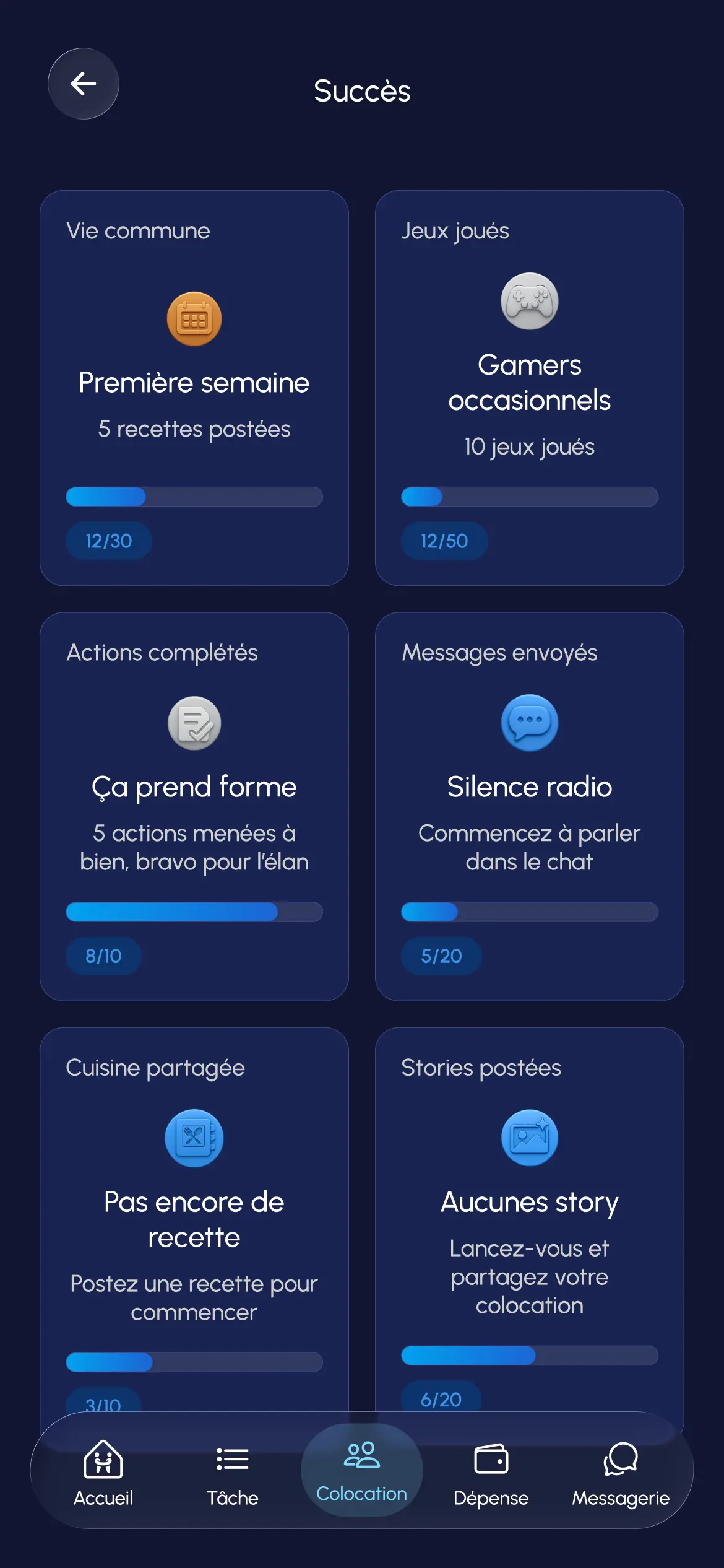 Onglet gamifications