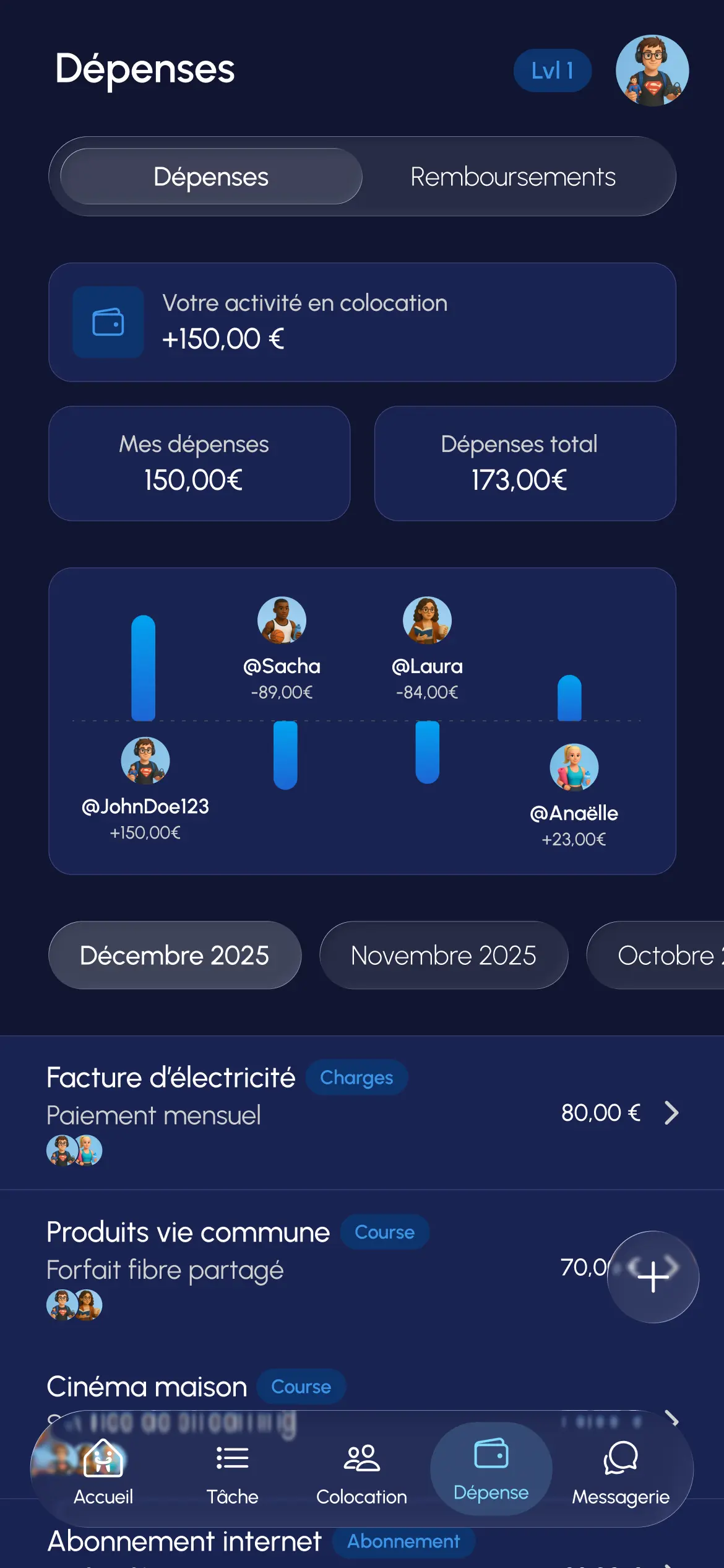 Page dépenses- Application Homebro