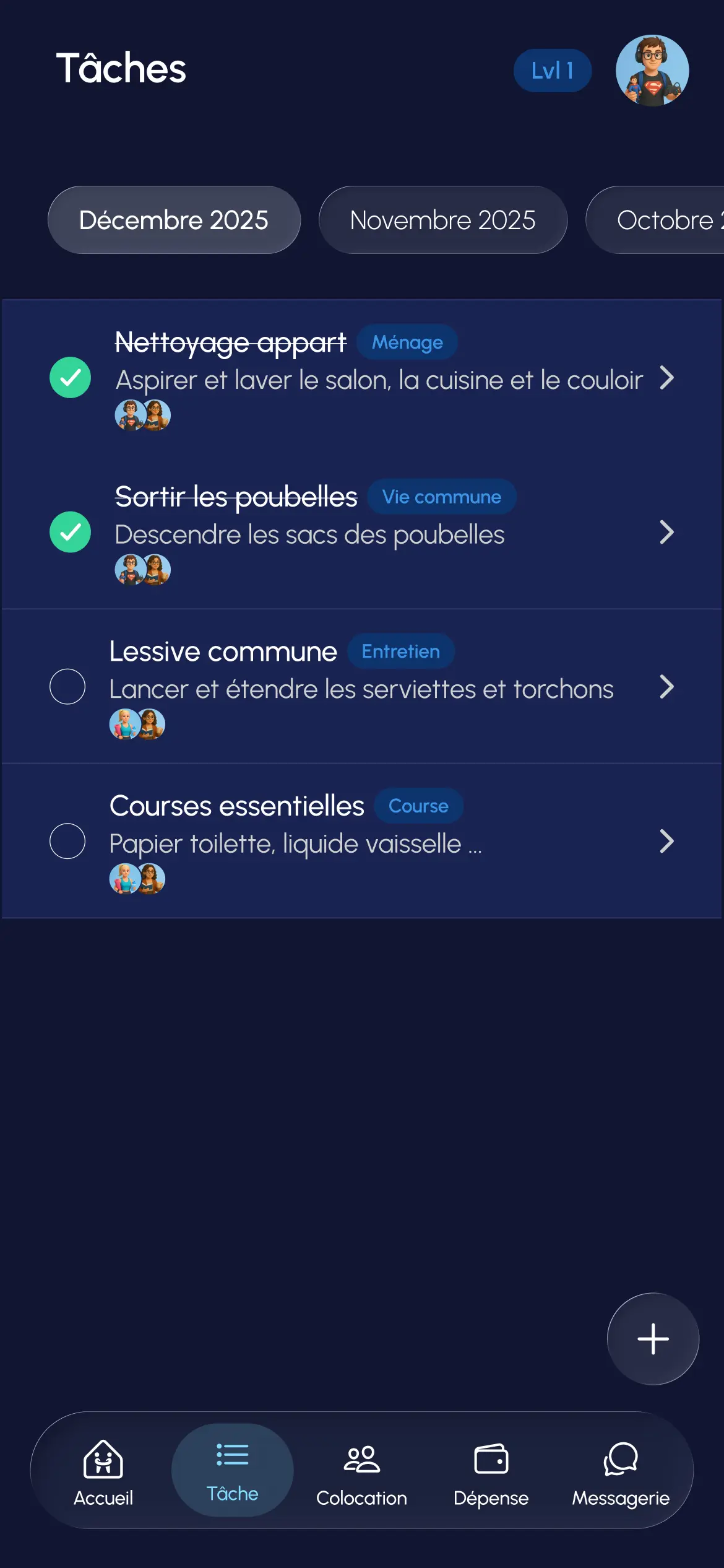 Page tâches - Application Homebro