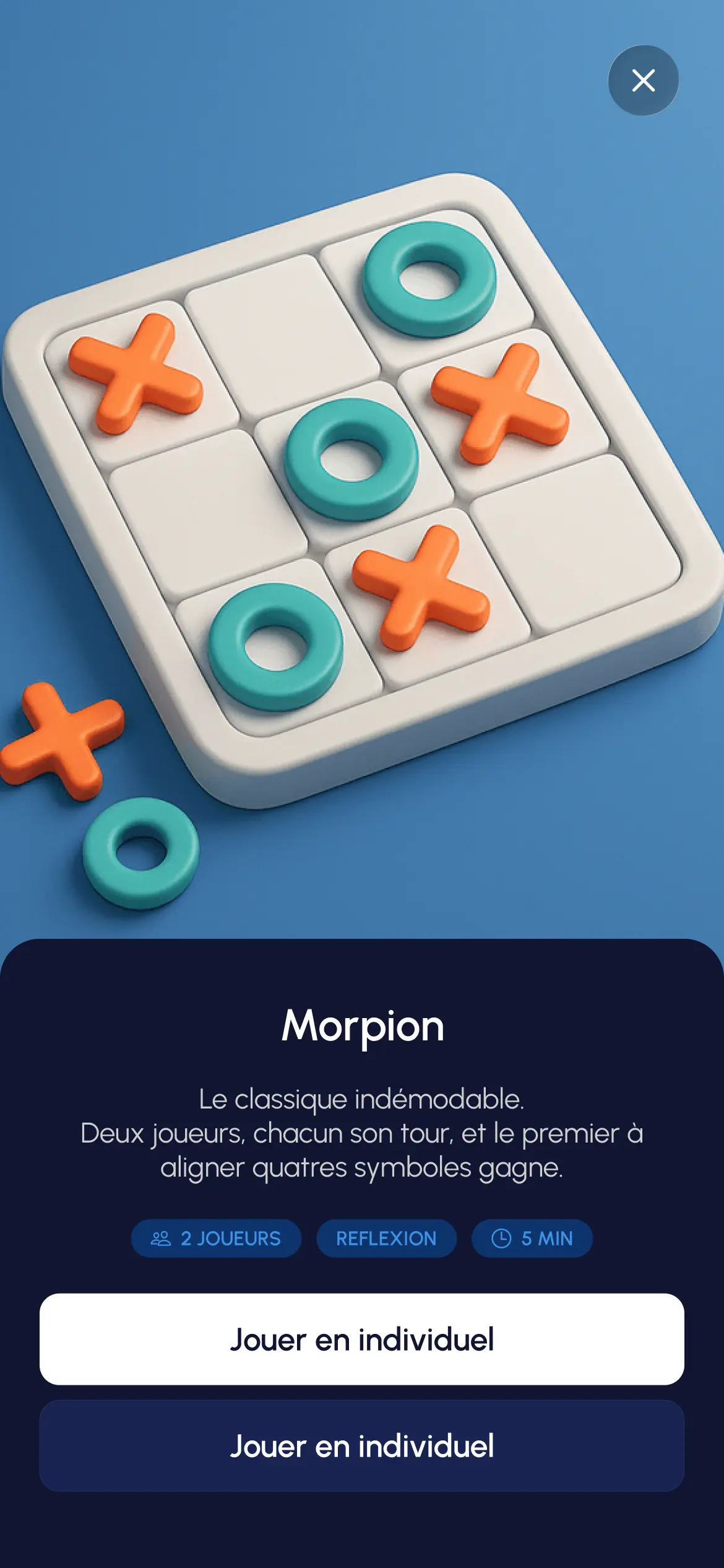 Page jeu Morpion - Application Homebro