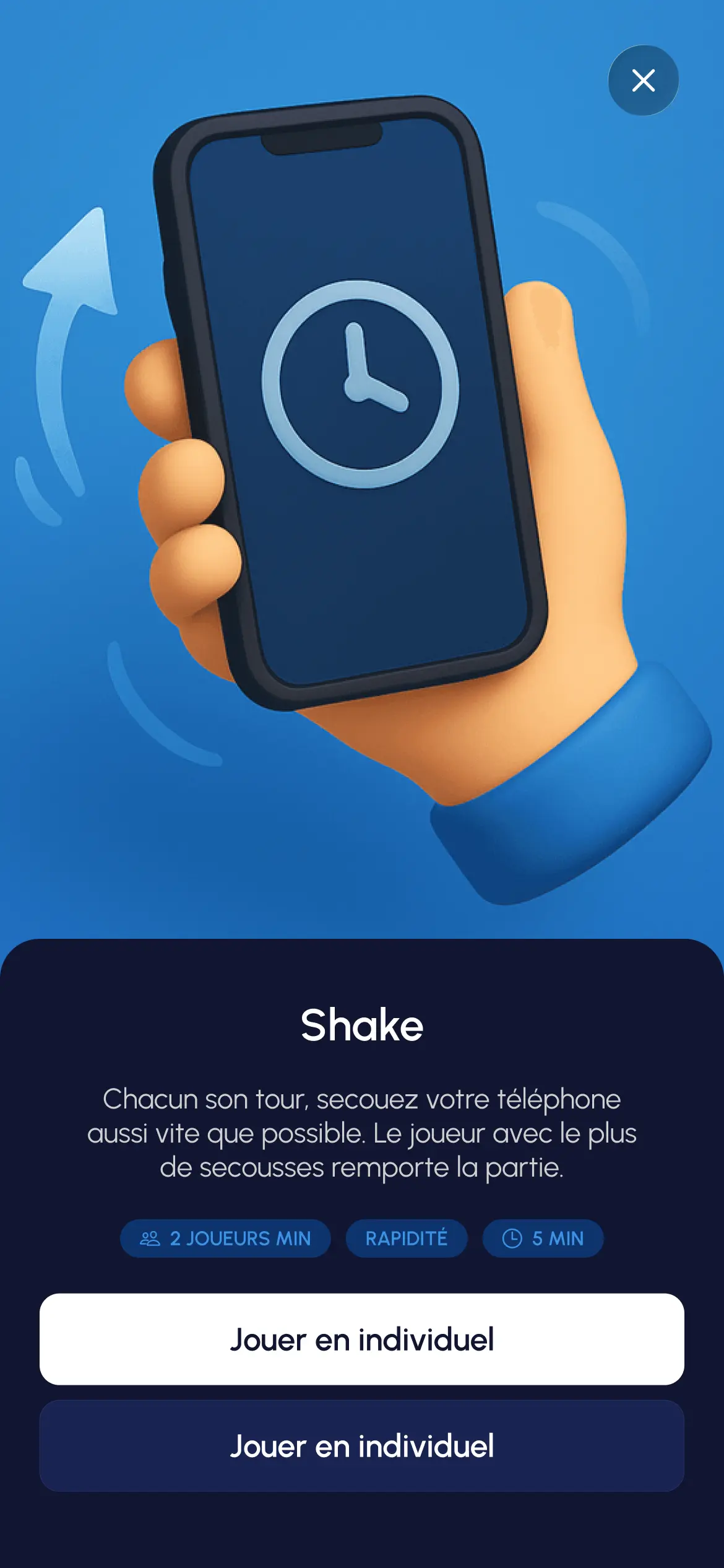 Page jeu Shake - Application Homebro